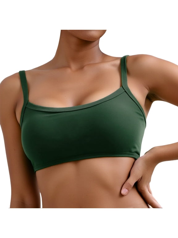 Soft Comfort Bra Adjustable Square Neck Sports Bra Wireless Padded Support for Yoga Workout Athletic tops S Green