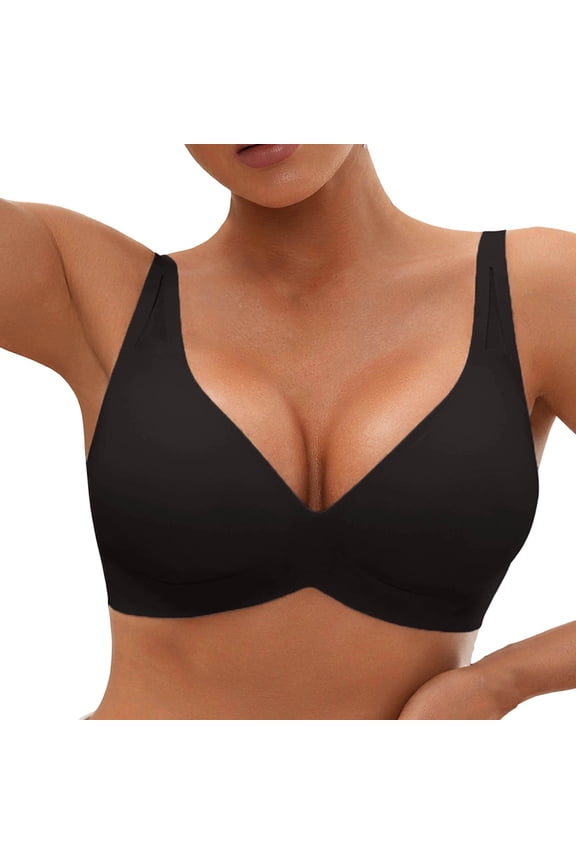 Soft Modal Bra Sheer Mesh Seamless Underwire Bra Comfortable Push Up Bralette with Thin Straps and Back Support for Women M Black