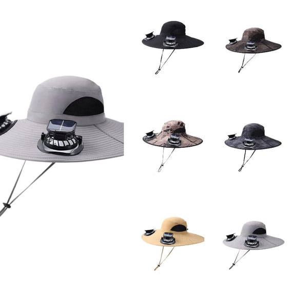 AJGRHE Solar Fan Hat For Outdoor Sun With Portable Cap Dark Gray One Size