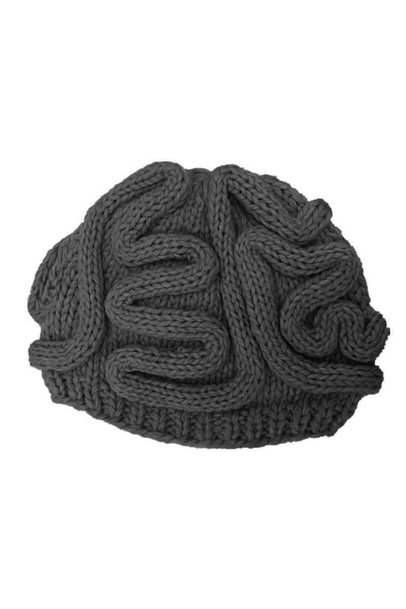 Solid Color Spoof Fun Brain Hat Hand Knitted Multi Color Fashionable Casual Brain Hat Dark Gray One Size
