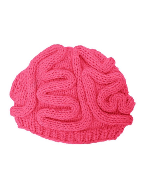 Solid Color Spoof Fun Brain Hat Hand Knitted Multi Color Fashionable Casual Brain Hat Watermelon Red One Size