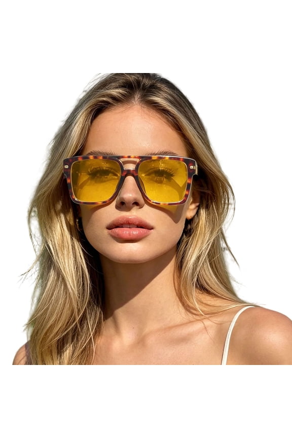 Square Aviator Sunglasses for Women Men Vintage 90s Sun Glasses Retor Vintage Shades Yellow