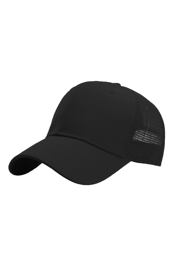 Structured Trucker Baseball Cap 6 Adjustable Mesh Snapback Design Oversized Fit Outdoor Performance Hat Black One Size