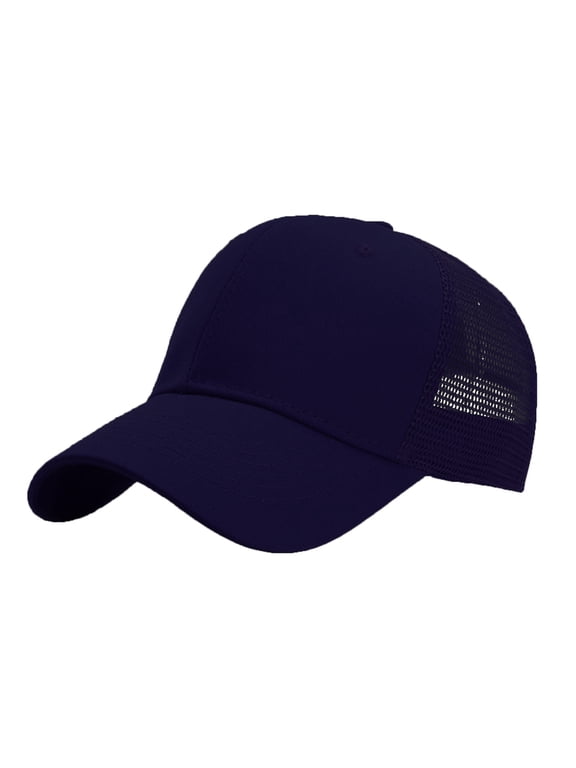 Structured Trucker Baseball Cap 6 Adjustable Mesh Snapback Design Oversized Fit Outdoor Performance Hat Navy One Size