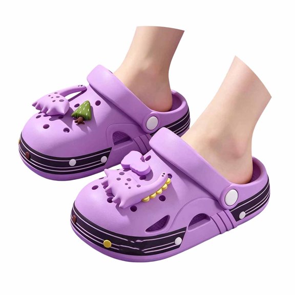 AJGRHE Summer Kids Toddler Clogs Boys Girls Dinosaur on Slides Sandals Summer Beach Pool Outdoor Water Shoes Shower Slippers Garden Clogs Purple 4-4.5 Years