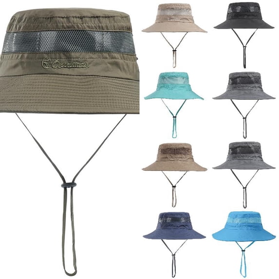 AJGRHE Sun Hats for Men Women Breathable Wide Brim Fishing Hat Hiking Summer UV Protection Bucket Hats UPF 80+ Army Green One Size