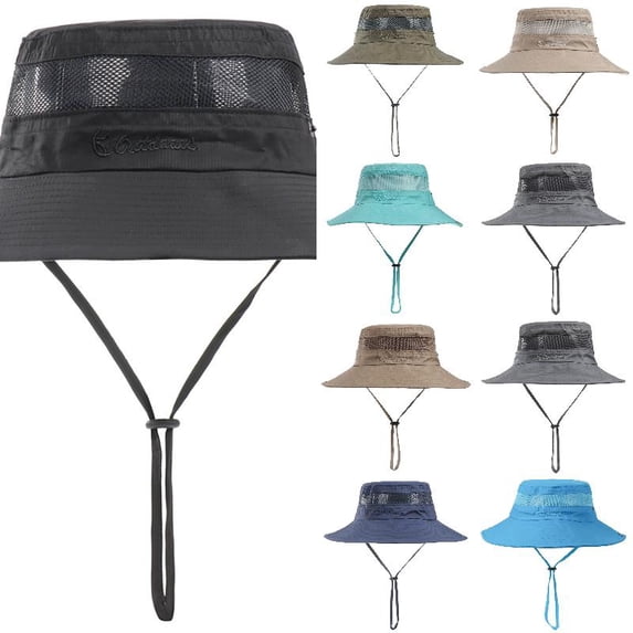 AJGRHE Sun Hats for Men Women Breathable Wide Brim Fishing Hat Hiking Summer UV Protection Bucket Hats UPF 80+ Black One Size