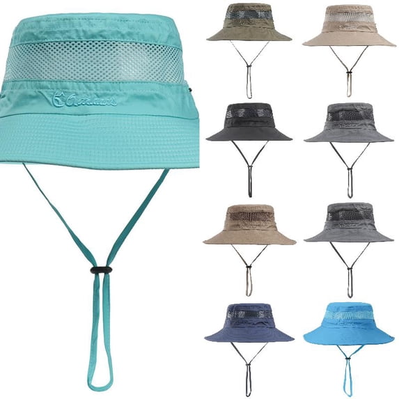 AJGRHE Sun Hats for Men Women Breathable Wide Brim Fishing Hat Hiking Summer UV Protection Bucket Hats UPF 80+ Blue One Size