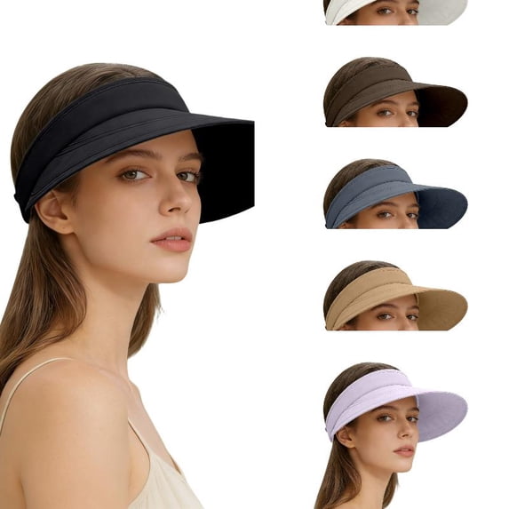 AJGRHE Sun Hats for Women - Wide Brim Sun Visor Hat for Women, UPF50+ Lightweight Foldable Ponytail Sports Cap Black One Size