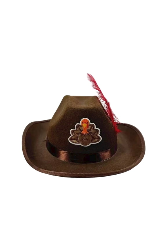 Thanksgiving Cowboy Hat With Turkey Pin Western Style Childrens Party Celebration Wild Themed Coffee One Size