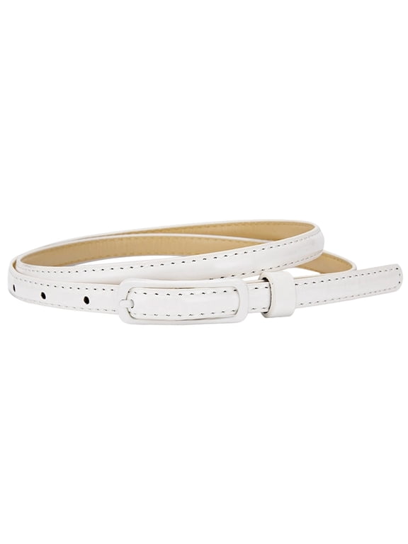Thin Belts for Women Leather Belts with Metal Buckle for Dresses Pants Jeans White One Size
