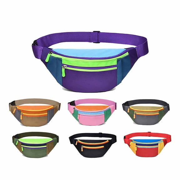 AJGRHE Three Pockets Neon Retro 80s Fanny Pack for Women Men Travel Festival Theme Party Vintage Rave Accessories Plus Size Belt Bag Purple One Size