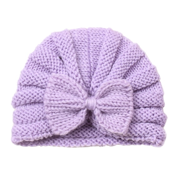 AJGRHE Toddler Baby Boys Girls Knitted Solid Bowknot Elastic Turban Hat Turban Hats with Bow, Stretchy Baby Head Cover Beanies for Toddler Head Wraps Purple One Size