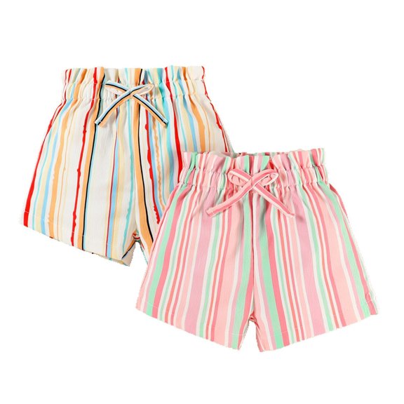 AJGRHE Toddler Girls Summer Casual Striped Print Two Piece Shorts Set Elastic Waist Holiday Outfit 2PCS Multicolour 18-24 Months