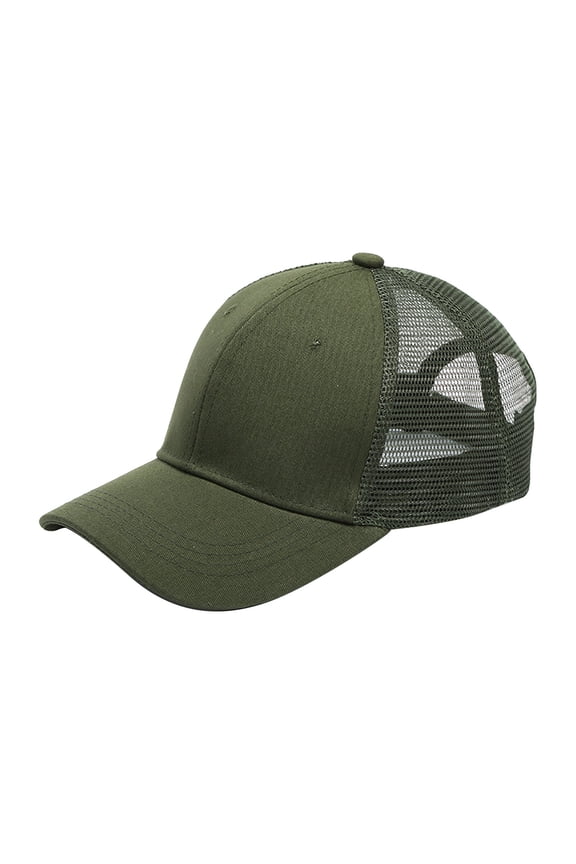 Trucker Hat Baseball Cap Structured Design 6 Adjustable Size Classic Daily Commute Business Breathable Front Back Mesh Ponytail Army Green B