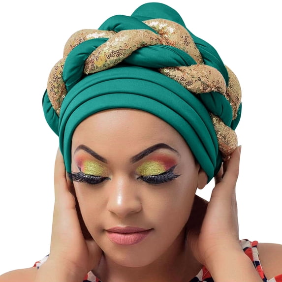 AJGRHE Turban Head Wraps for Women Fashion Women Beading Braid Hat Ruffle Cancer Wrap Cap Sleep Caps Satin Lined Hair Bonnets Light blue One Size