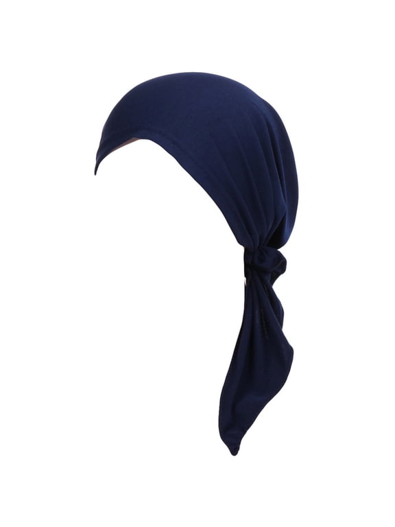 Turban Wrap Hat Stretch Cap Head Loss Hair Women Scarf Baseball Caps Navy One Size