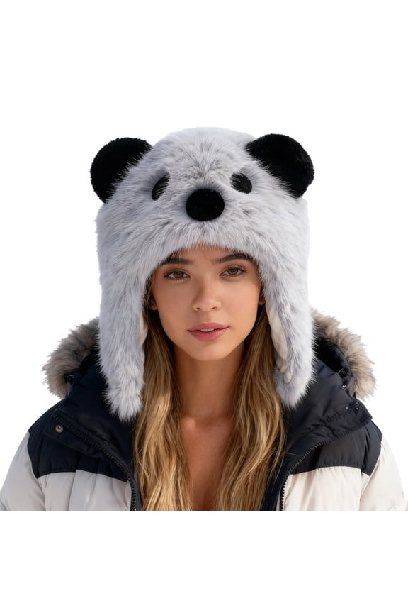 Unisex Bear Hat Warm Winter Ear Cap Cozy Windproof Outdoor Headwear Grey One Size