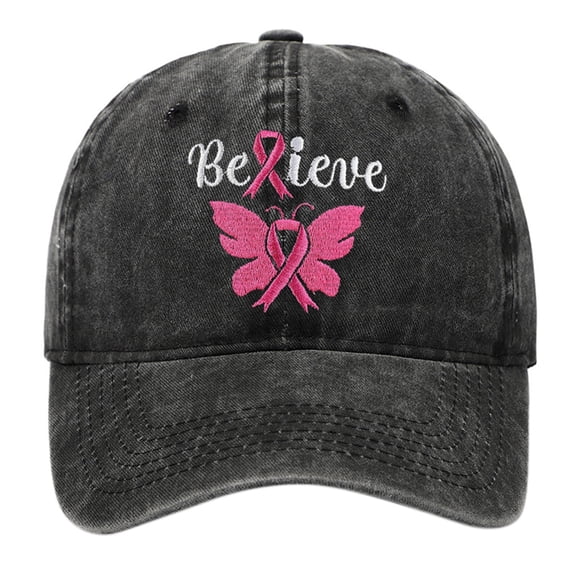 AJGRHE Unisex Cancer International Publicity Day Ribbon Embroidered Baseball Hats Outdoor Sports Hop Adjustable Denim Cap Black One Size