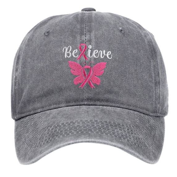 AJGRHE Unisex Cancer International Publicity Day Ribbon Embroidered Baseball Hats Outdoor Sports Hop Adjustable Denim Cap Grey One Size