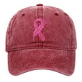 thumbnail image 1 of AJGRHE Unisex Cancer Publicity Ribbon Embroidered Baseball Caps Outdoor Sports Hop Denim Washed Hats Adjustable Daily Leisure Red One Size, 1 of 4