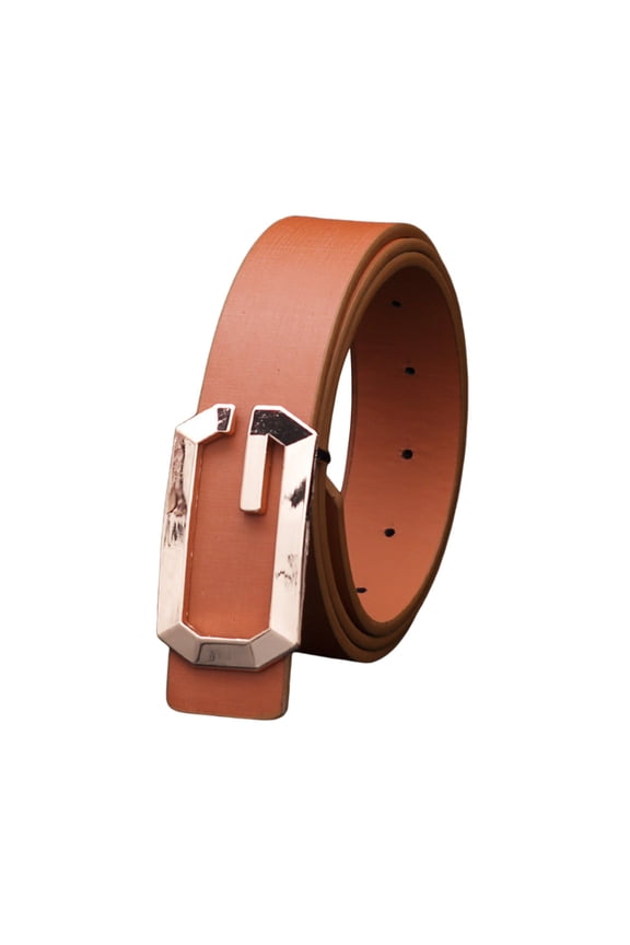 Unisex Classic G Buckle Smooth Belt for Men and Women Timeless Casual Wear with Neutral Gold Finish Brown A