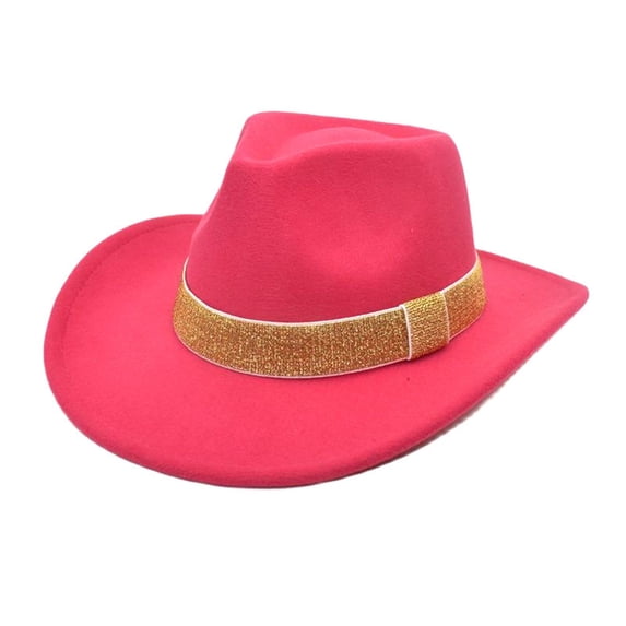 AJGRHE Unisex Cowboy Wool Fedora Hat with Brim and Adjustable Size for Men Women Hot Pink M