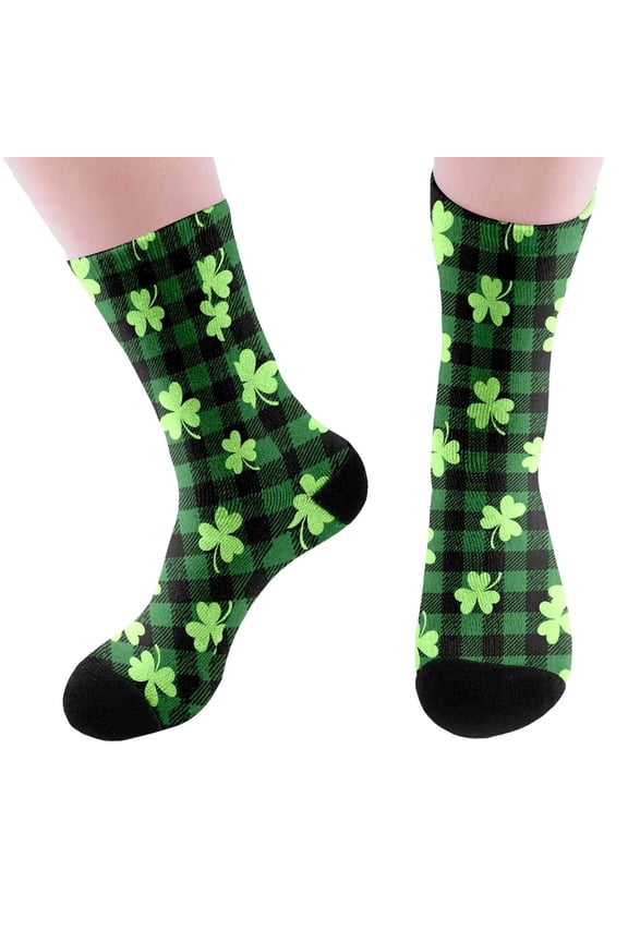 Unisex St Day Print Crew Socks For Festive Holiday Celebration Party Wear Stylish Holiday Pattern Mid Calf Socks Soft Breathable for Outdoor and Indoor Activities Green One Size