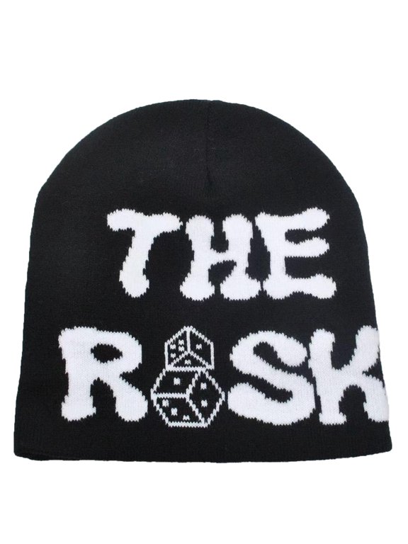 Unisex Winter Warm Knitted Ear Cap Hop Streetwear Embroidered Letter Pattern Hat Black One Size