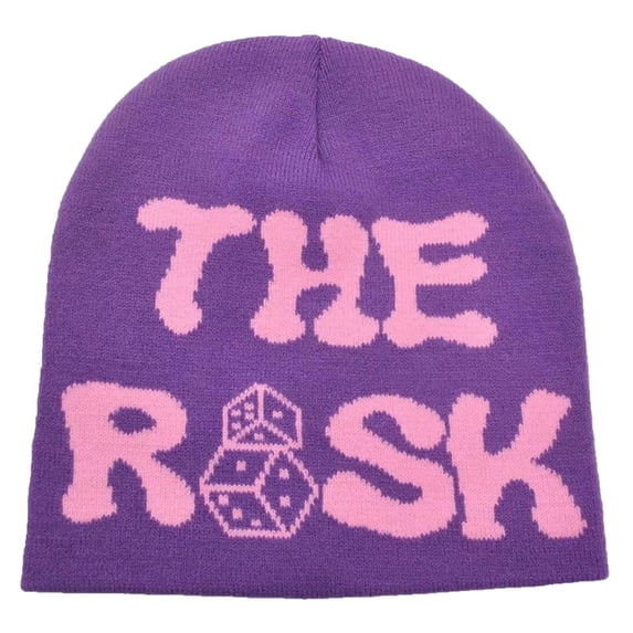AJGRHE Unisex Winter Warm Knitted Ear Cap Hop Streetwear Embroidered Letter Pattern Hat Purple One Size