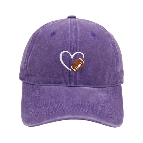 AJGRHE Washed Baseball Cap With Embroidered Heart Football Design Unisex Adjustable Sports Sun Hat For Purple One Size