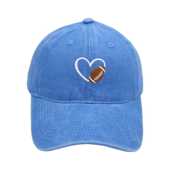 AJGRHE Washed Baseball Cap With Embroidered Heart Football Design Unisex Adjustable Sports Sun Hat For Sky Blue One Size