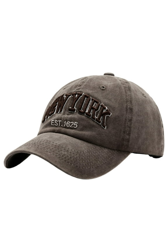 Washed Denim Baseball Cap Unisex York Style Dad Hat with Embroidered Letters Coffee One Size