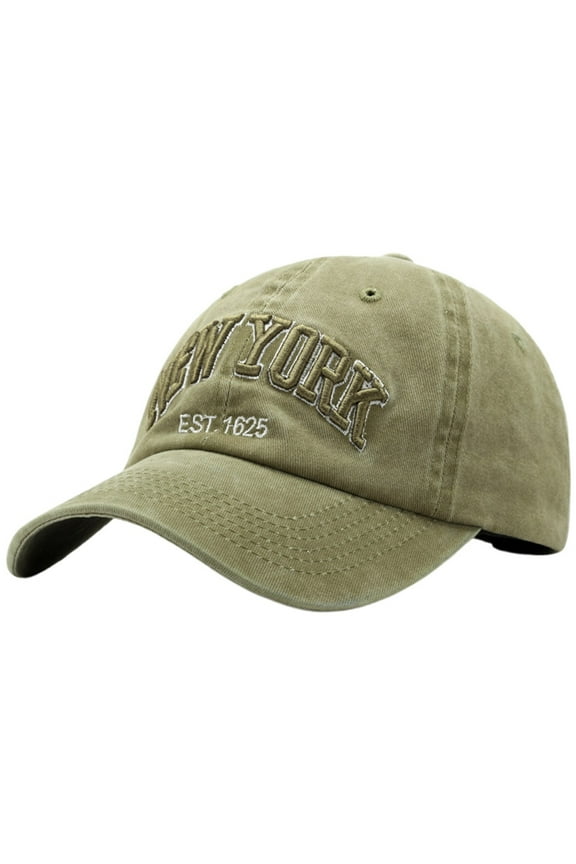 Washed Denim Baseball Cap Unisex York Style Dad Hat with Embroidered Letters Khaki One Size
