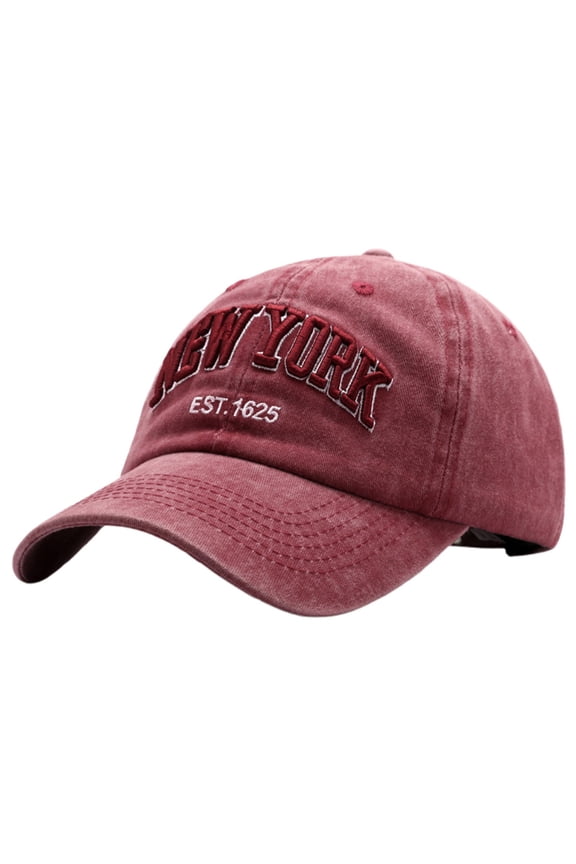 Washed Denim Baseball Cap Unisex York Style Dad Hat with Embroidered Letters One Size