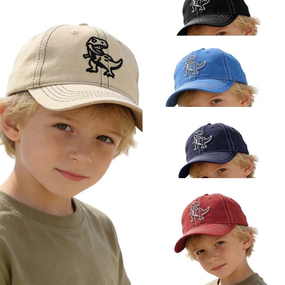 AJGRHE Washed Dinosaur Baseball Cap For Kids Cartoon Adjustable Toddler Hat Casual Daily Outdoor School Party Beach Spring Summer Khaki 2-8 Years