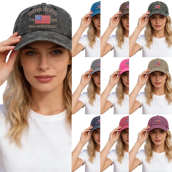 AJGRHE Washed Distressed Print Baseball Cap Unisex Adjustable Twill Hat For Independence Day Casual Wear Black One Size