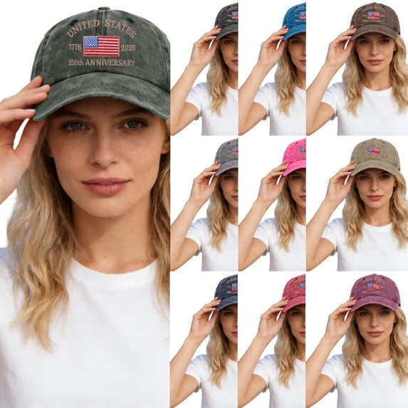 AJGRHE Washed Distressed Print Baseball Cap Unisex Adjustable Twill Hat For Independence Day Casual Wear Green One Size