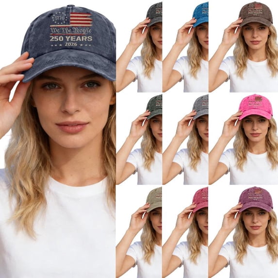AJGRHE Washed Distressed Print Baseball Cap Unisex Adjustable Twill Hat For Independence Day Casual Wear Navy One Size
