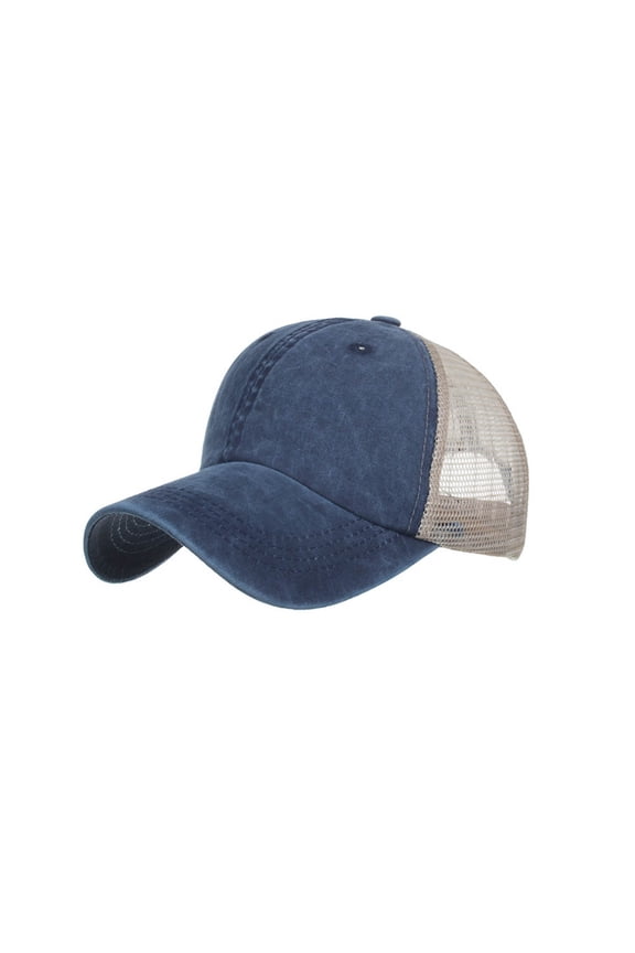 Washed Light Board Mesh Cap Baseball Cap Tongue Cap Sun Hat Fashionable Hundred Matching Solid Color Baseball Cap Navy One Size