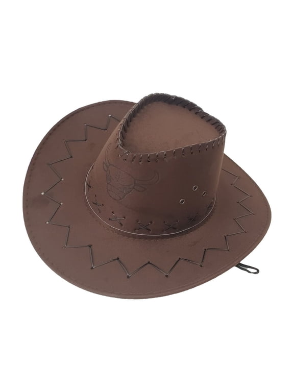 Western Cowboy Hat For Kids Sun Wide Brim Summer Outdoor Beach Hat Boys Girls Brown 10-17 years
