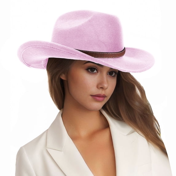AJGRHE Western Cowboy Hat For Women Men Small Short Wide Brim Beach Cattleman Cowboys Hats Light Pink One Size