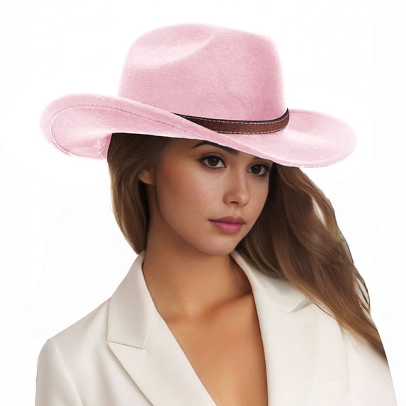 AJGRHE Western Cowboy Hat For Women Men Small Short Wide Brim Beach Cattleman Cowboys Hats Pink One Size