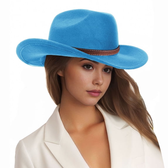 AJGRHE Western Cowboy Hat For Women Men Small Short Wide Brim Beach Cattleman Cowboys Hats Sky Blue One Size
