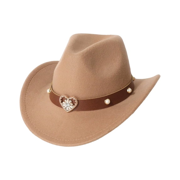 AJGRHE Western Cowboy Hat for Kids Girls with Heart Shaped Buckle Blet Classic Kids Cowboy Hat Wide Brim Heart Embellishment Festival Jazz Events Outdoor Daily Party Wear Khaki B