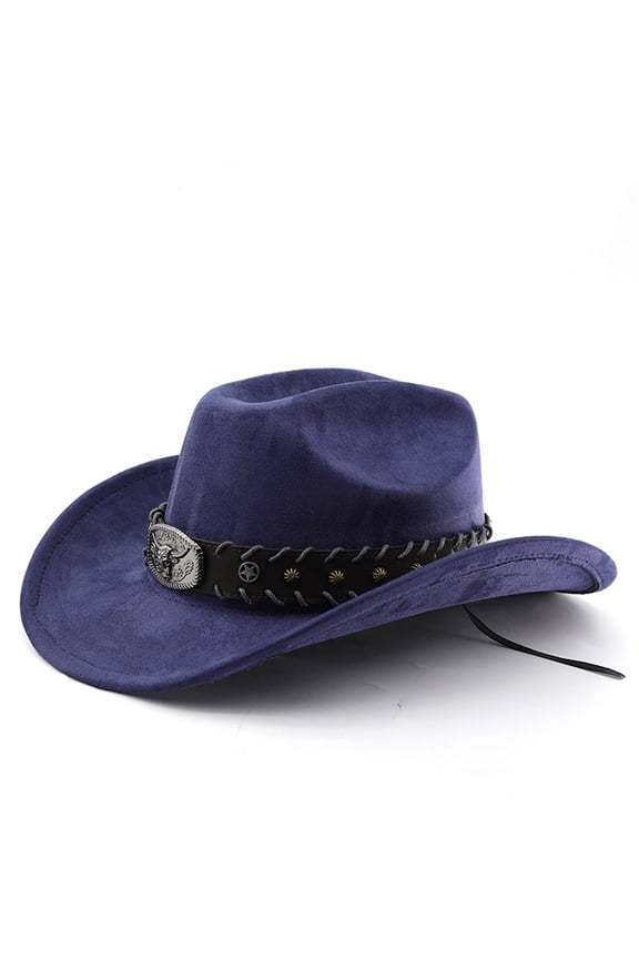 Western Cowboy Hat for Men Women Western Denim Curved Top Hat Woolen Big Brimmed Autumn Winter Style British Jazz Cowboy Navy One Size