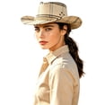 thumbnail image 1 of AJGRHE Western Cowboy Hat for Women and Men, Wide Brim Shapeable Summer Beach Sun Hat, Lightweight Cowgirl Hats for Outdoor Festival BG2 One Size, 1 of 4