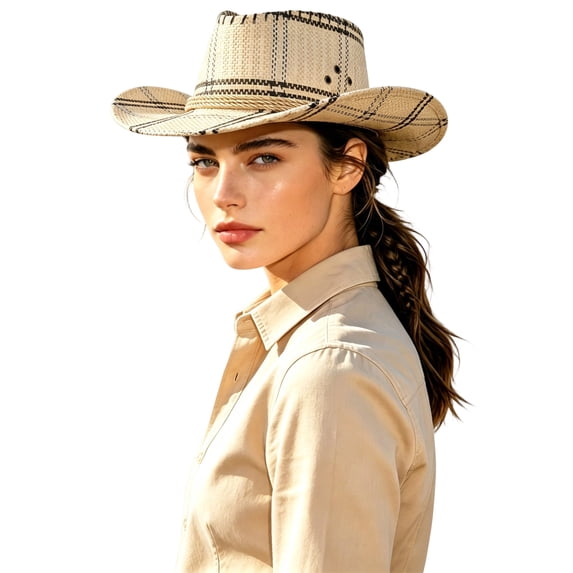 AJGRHE Western Cowboy Hat for Women and Men, Wide Brim Shapeable Summer Beach Sun Hat, Lightweight Cowgirl Hats for Outdoor Festival BG2 One Size
