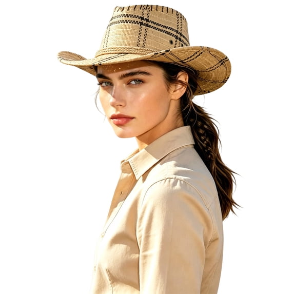 AJGRHE Western Cowboy Hat for Women and Men, Wide Brim Shapeable Summer Beach Sun Hat, Lightweight Cowgirl Hats for Outdoor Festival Khaki One Size