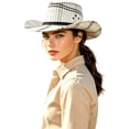 thumbnail image 1 of AJGRHE Western Cowboy Hat for Women and Men, Wide Brim Shapeable Summer Beach Sun Hat, Lightweight Cowgirl Hats for Outdoor Festival White One Size, 1 of 4